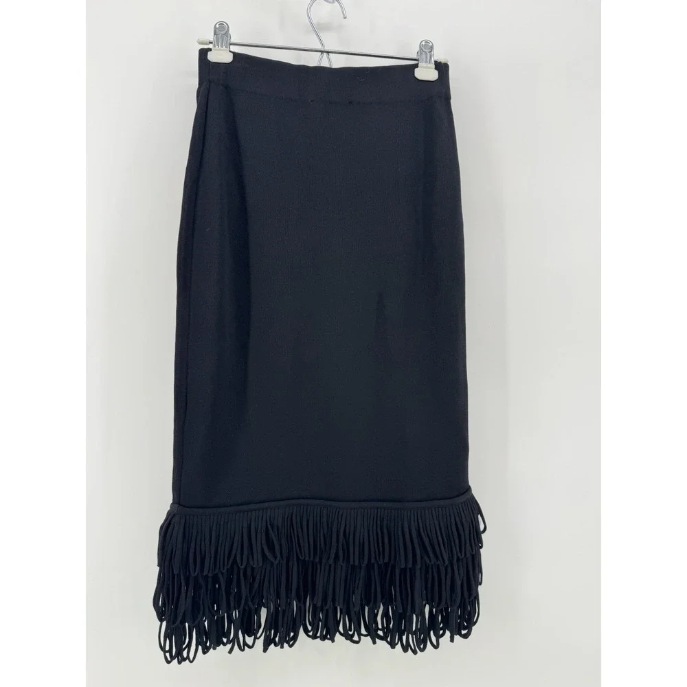White House Black Market Sweater Fringe Midi Skirt Size XS NWT Fringe Hem Pencil